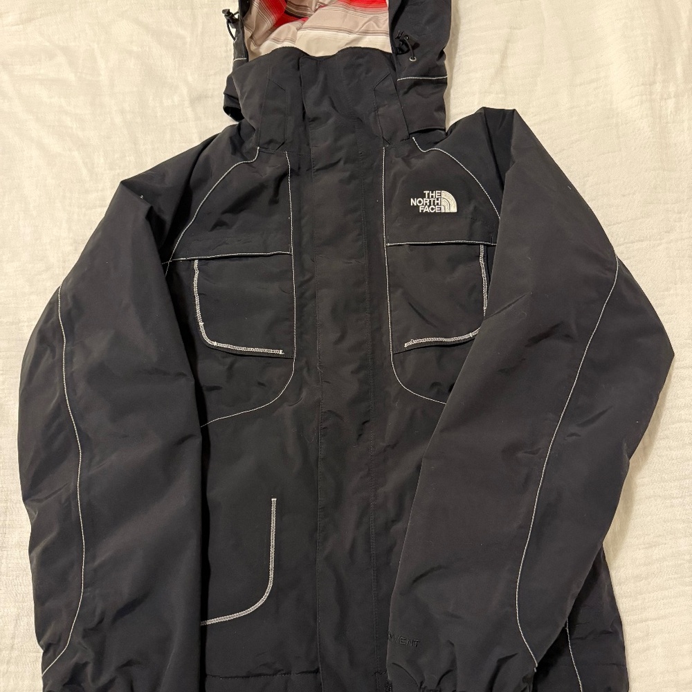 North Face snowboard/ski jacket - womens XS, black with white trim
